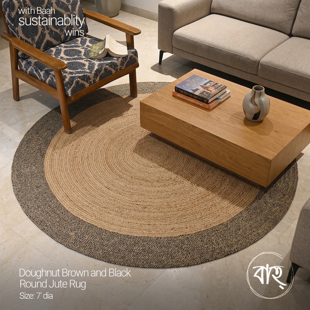 Doughnut Brown and Black Round Jute Rug 